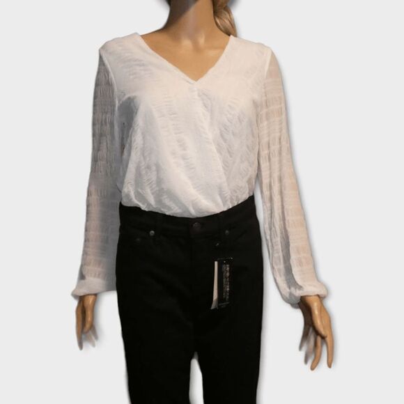 SO Out of Office Coconut White  Long Sleeve Textured Bodysuit Size M juniors - Picture 1 of 5